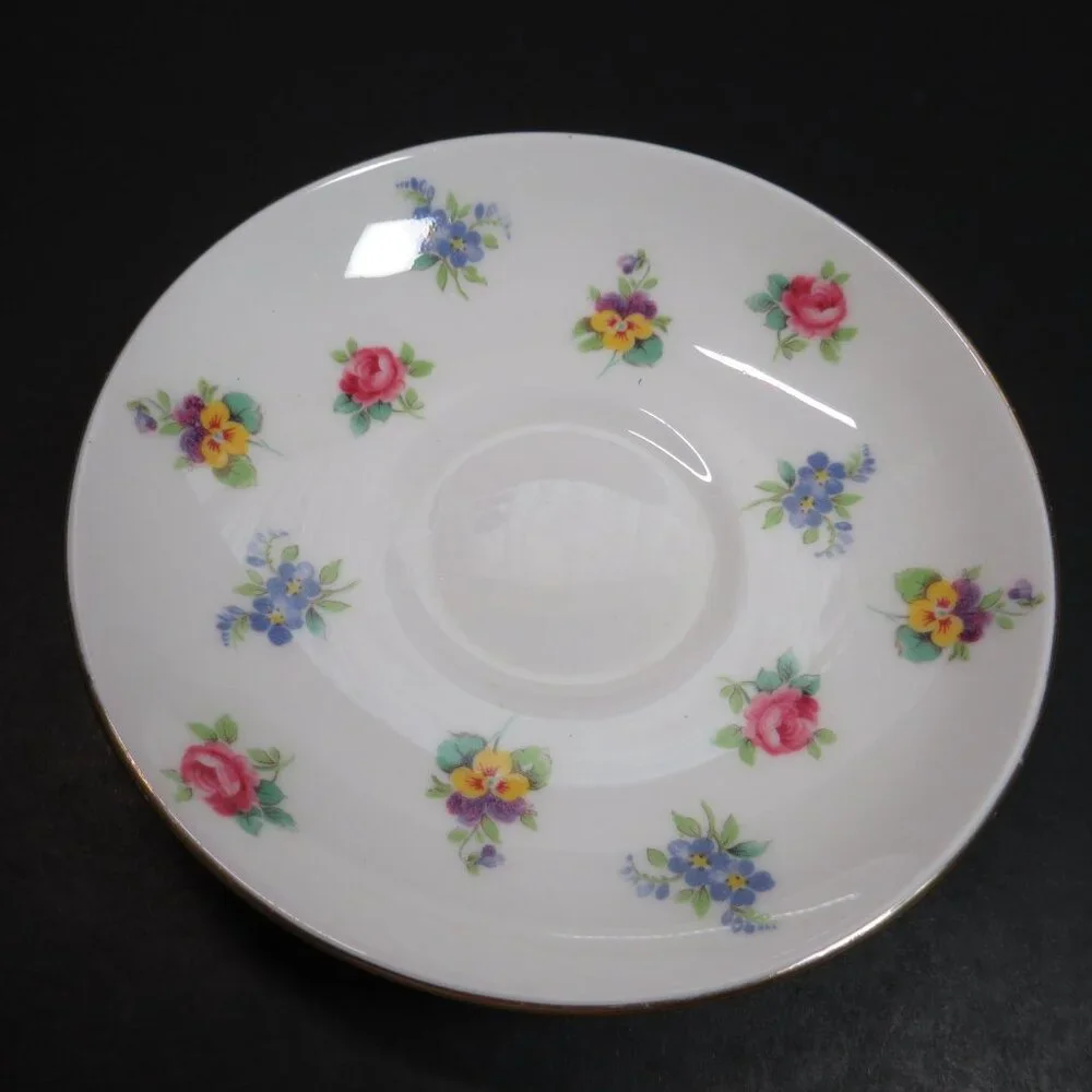 Crown Staffordshire Tea Cup & Saucer fine bone china Rose Pansy Gold Rim